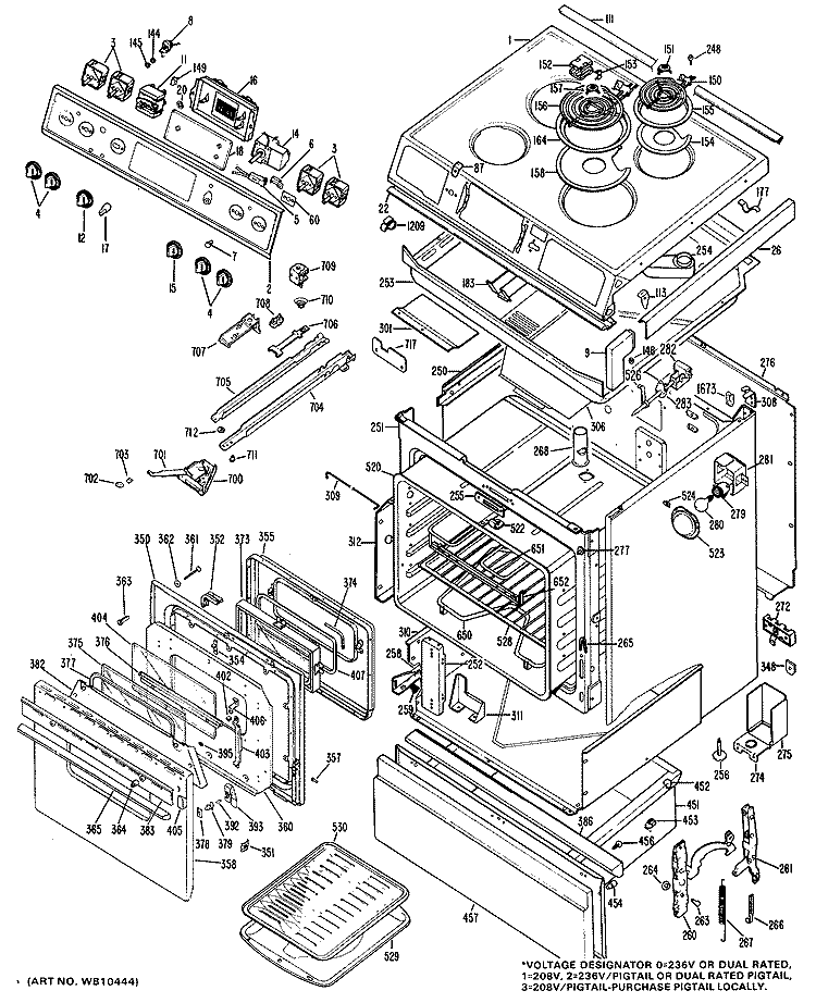 Section Diagram and Parts List for JSP27*J1  General Electric Range