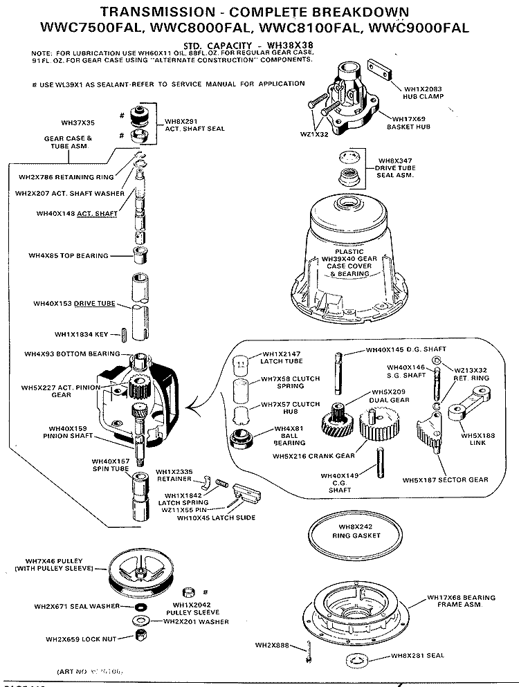 TRANSMISSION - COMPLETE BREAKDOWN Diagram and Parts List for WWC8000FAL  General Electric Washer