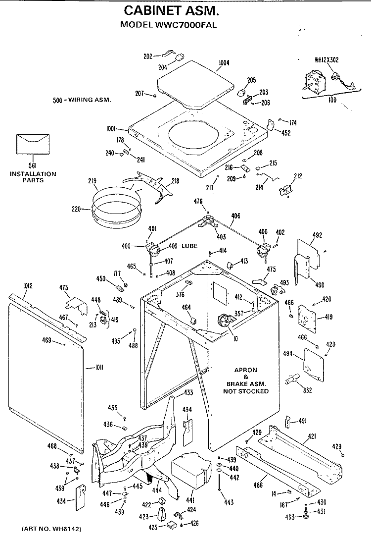 CABINET ASM. Diagram and Parts List for WWC7000FAL  General Electric Washer