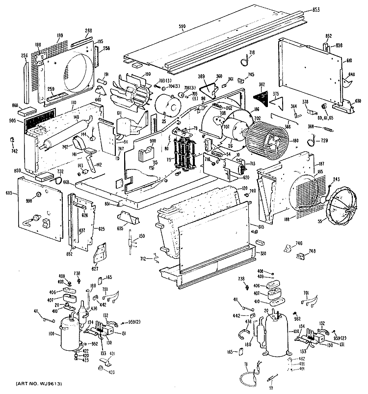 Section Diagram and Parts List for A3B599DJALQ1  General Electric Air Conditioner