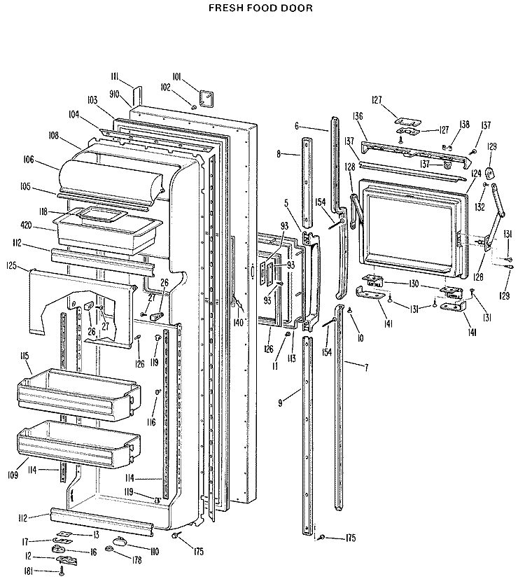 FRESH FOOD DOOR Diagram and Parts List for TFX24FGR  General Electric Refrigerator