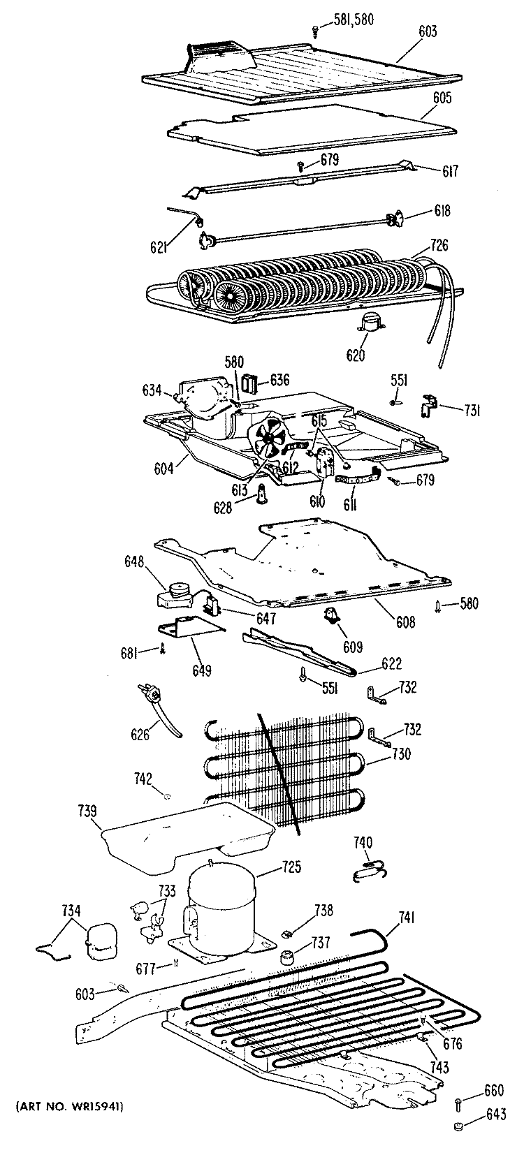 Section Diagram and Parts List for TBF14XGCL  General Electric Refrigerator