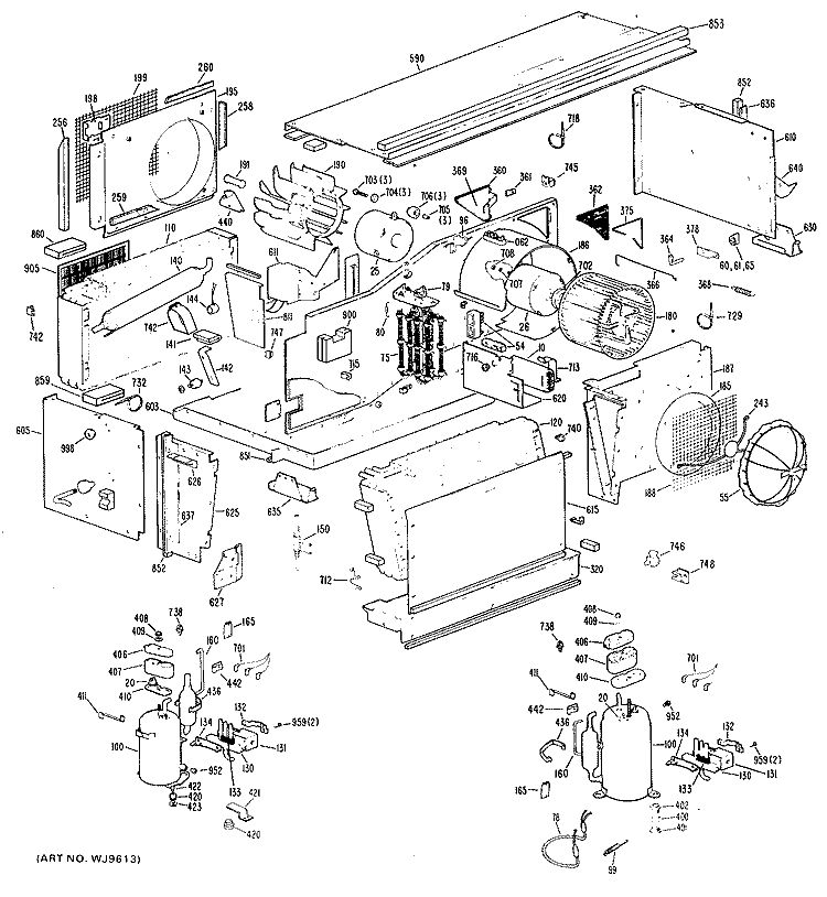 Section Diagram and Parts List for A2B399DEASR1  General Electric Air Conditioner
