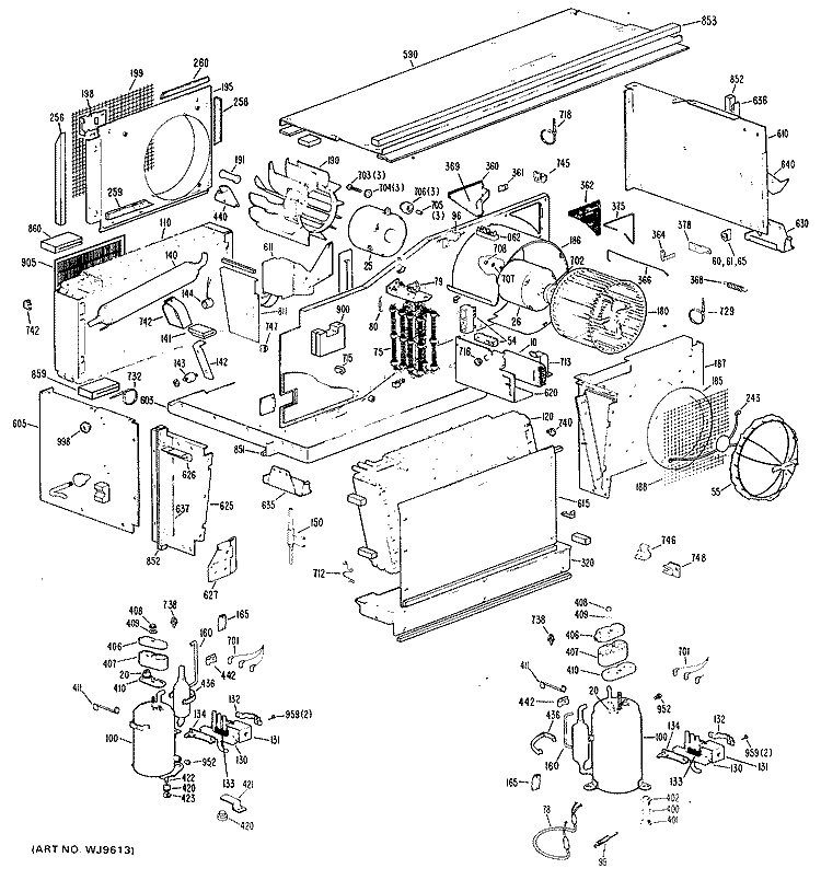 Section Diagram and Parts List for A2B593ENASQ1  General Electric Air Conditioner
