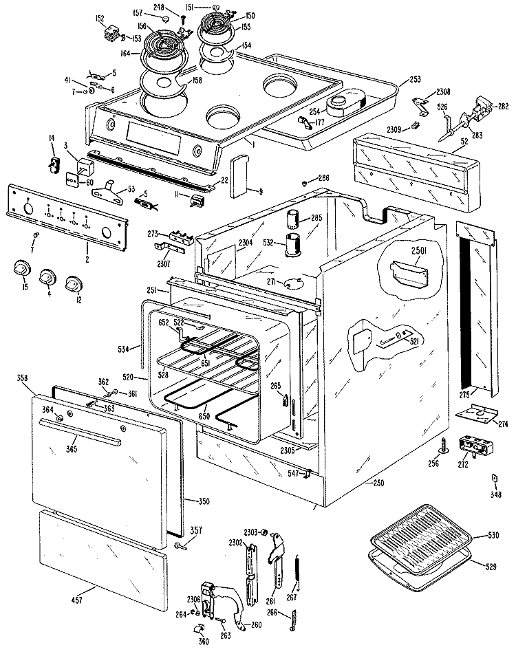 Section Diagram and Parts List for JAS01*J2  General Electric Range
