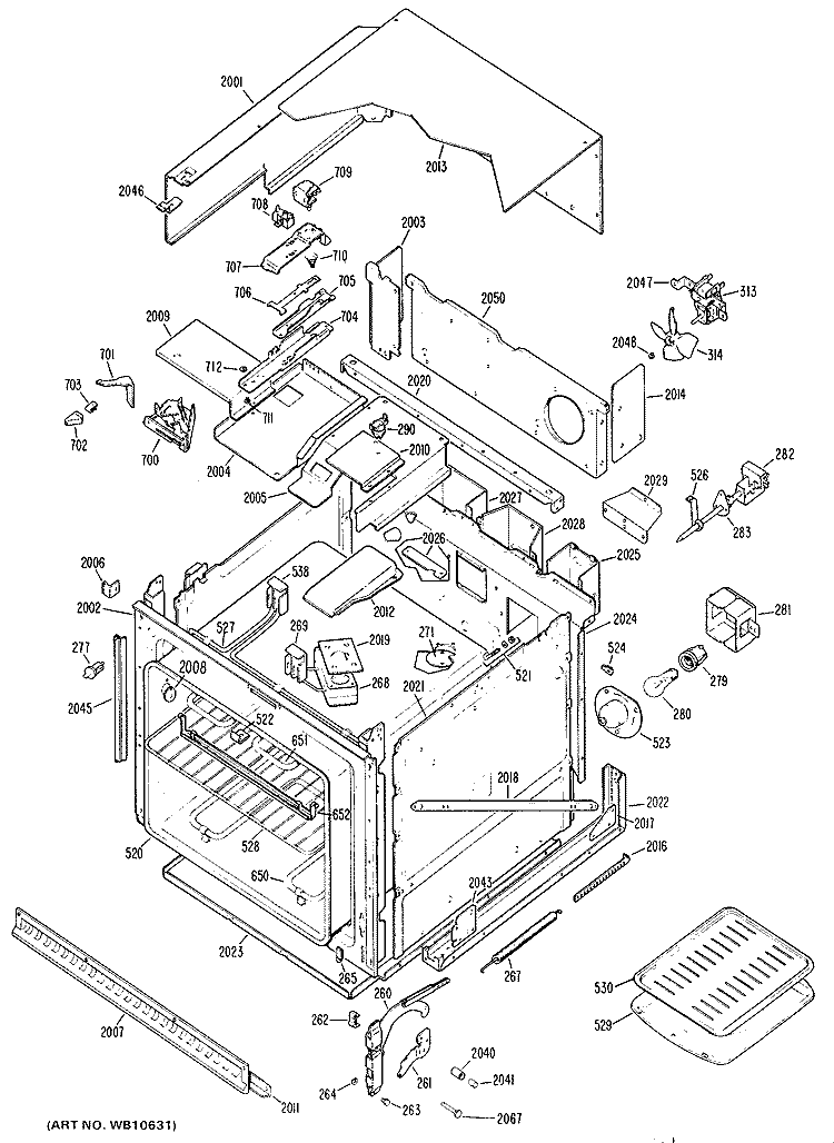 Section Diagram and Parts List for JKP07G*J2  General Electric Wall Oven