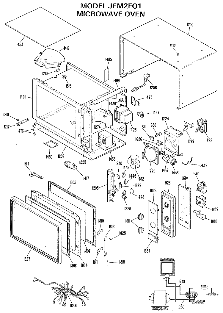 MICROWAVE OVEN Diagram and Parts List for JEM2F01  General Electric Microwave