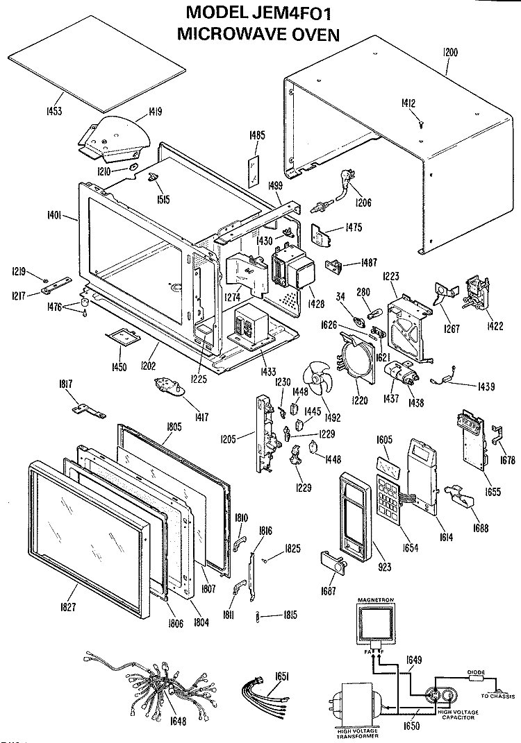 MICROWAVE OVEN Diagram and Parts List for JEM4F01  General Electric Microwave