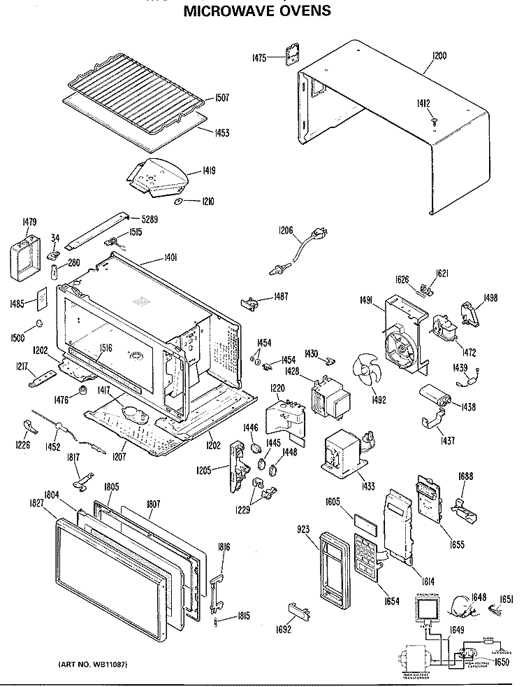 MICROWAVE OVENS Diagram and Parts List for JEM32H01  General Electric Microwave