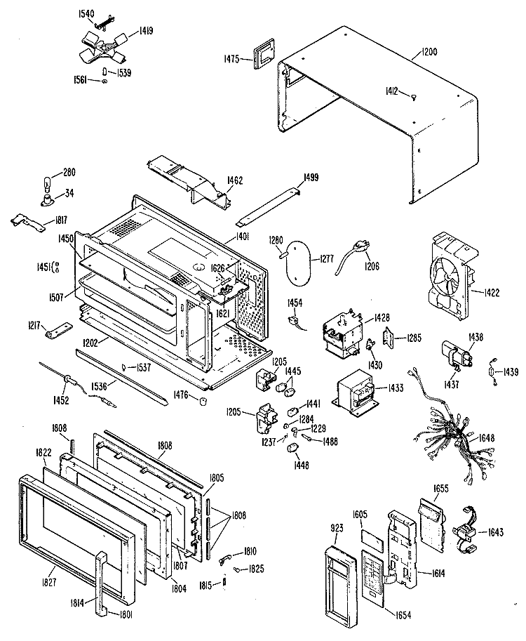 Section Diagram and Parts List for JEM22H01  General Electric Microwave
