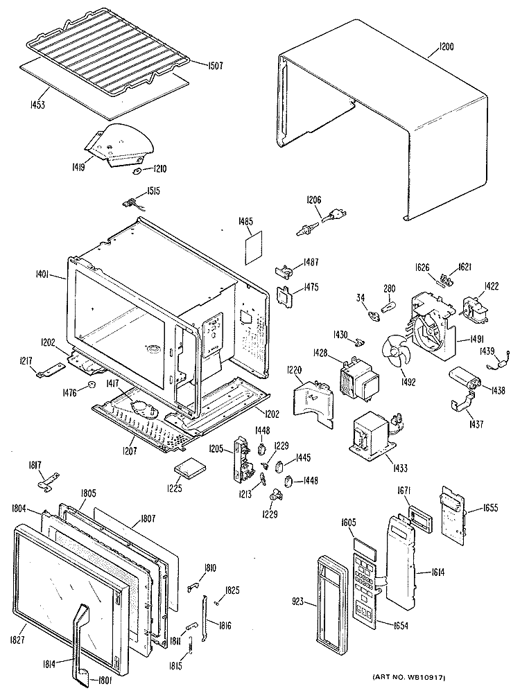 Section Diagram and Parts List for JE1425G01  General Electric Microwave