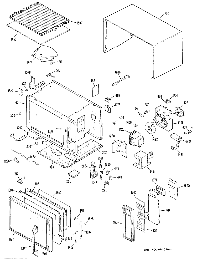 Section Diagram and Parts List for JE1465G01  General Electric Microwave