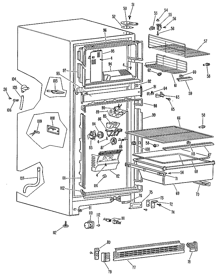 Section Diagram and Parts List for TBF12DJD  General Electric Refrigerator