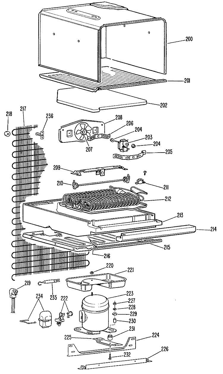 Section Diagram and Parts List for TBF12DJD  General Electric Refrigerator