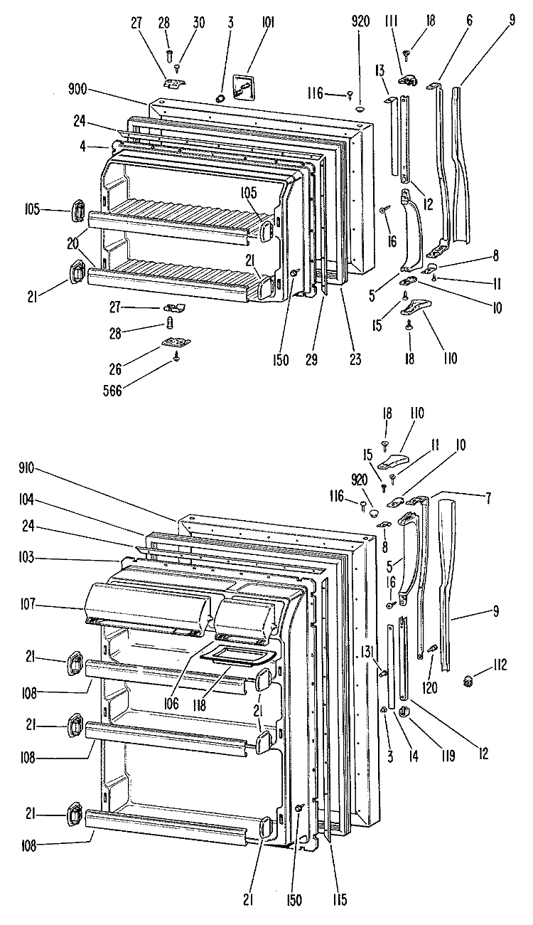 Section Diagram and Parts List for TBF16DJB  General Electric Refrigerator