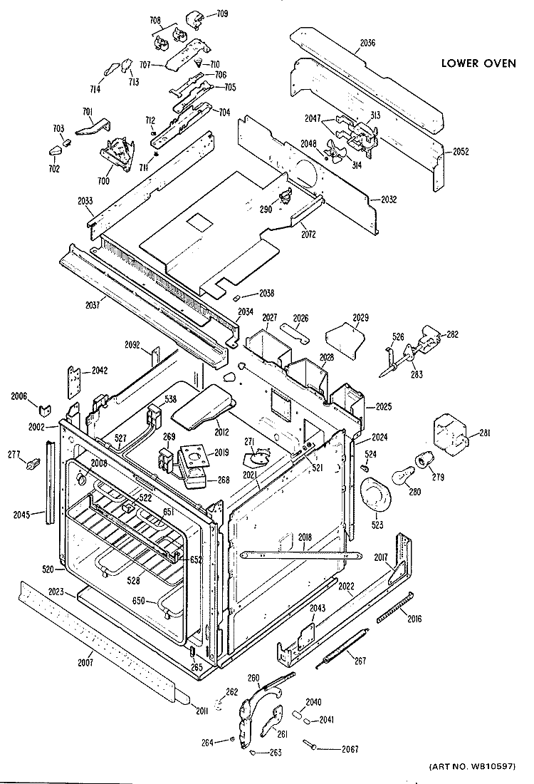 LOWER OVEN Diagram and Parts List for JKP38G*J1  General Electric Wall Oven