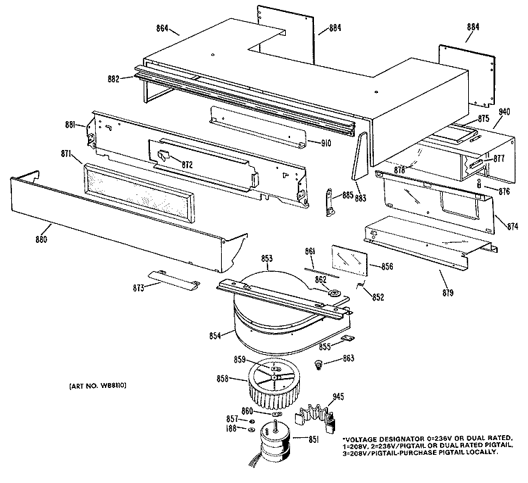 Section Diagram and Parts List for JHP63G*J2  General Electric Range
