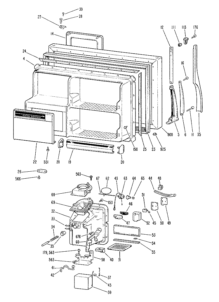 Section Diagram and Parts List for TBX22RHBR  General Electric Refrigerator