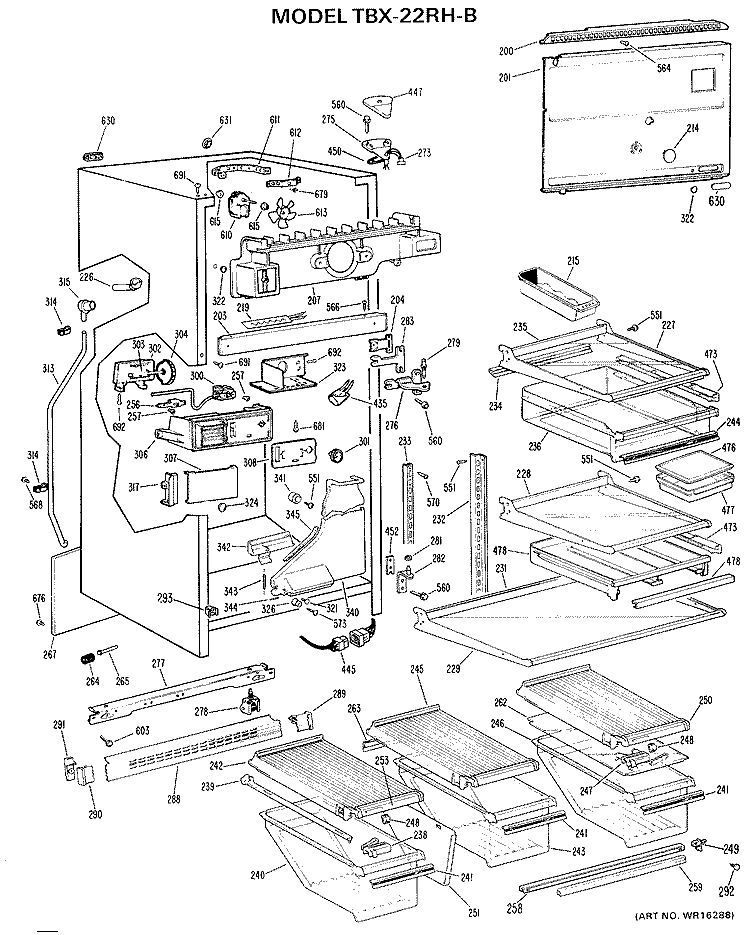 Section Diagram and Parts List for TBX22RHBR  General Electric Refrigerator