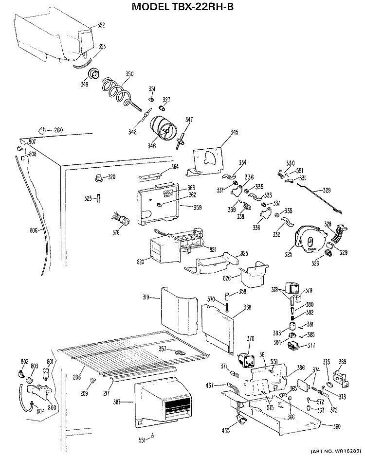 Section Diagram and Parts List for TBX22RHBR  General Electric Refrigerator