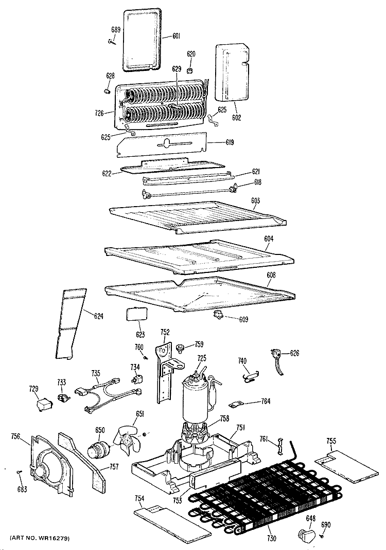 Section Diagram and Parts List for TBX22RHBR  General Electric Refrigerator