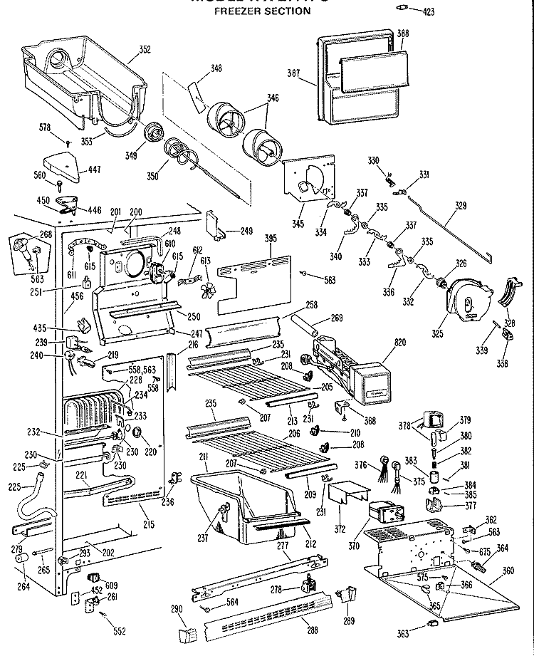 FREEZER SECTION Diagram and Parts List for TFX27FHD  General Electric Refrigerator