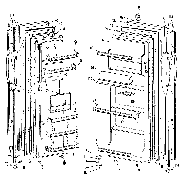 Section Diagram and Parts List for TFX22ZHB  General Electric Refrigerator