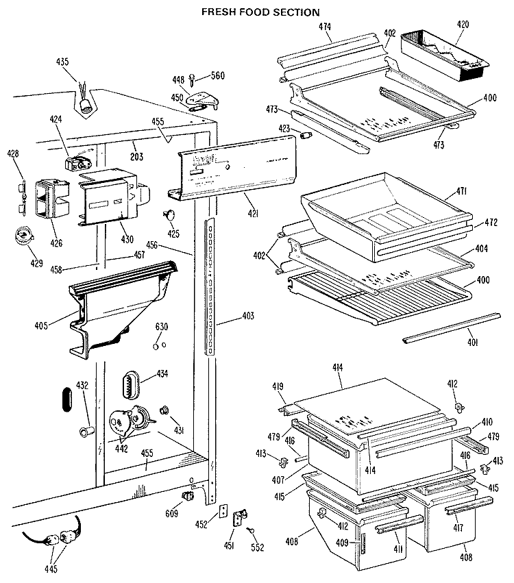 FRESH FOOD SECTION Diagram and Parts List for TFX22KHB  General Electric Refrigerator