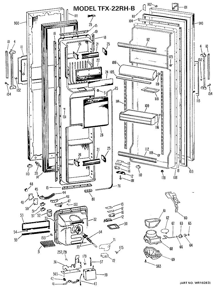 Section Diagram and Parts List for TFX22RHB  General Electric Refrigerator