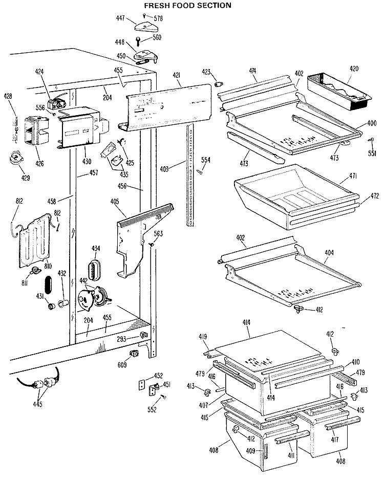 FRESH FOOD SECTION Diagram and Parts List for TFX24EHB  General Electric Refrigerator