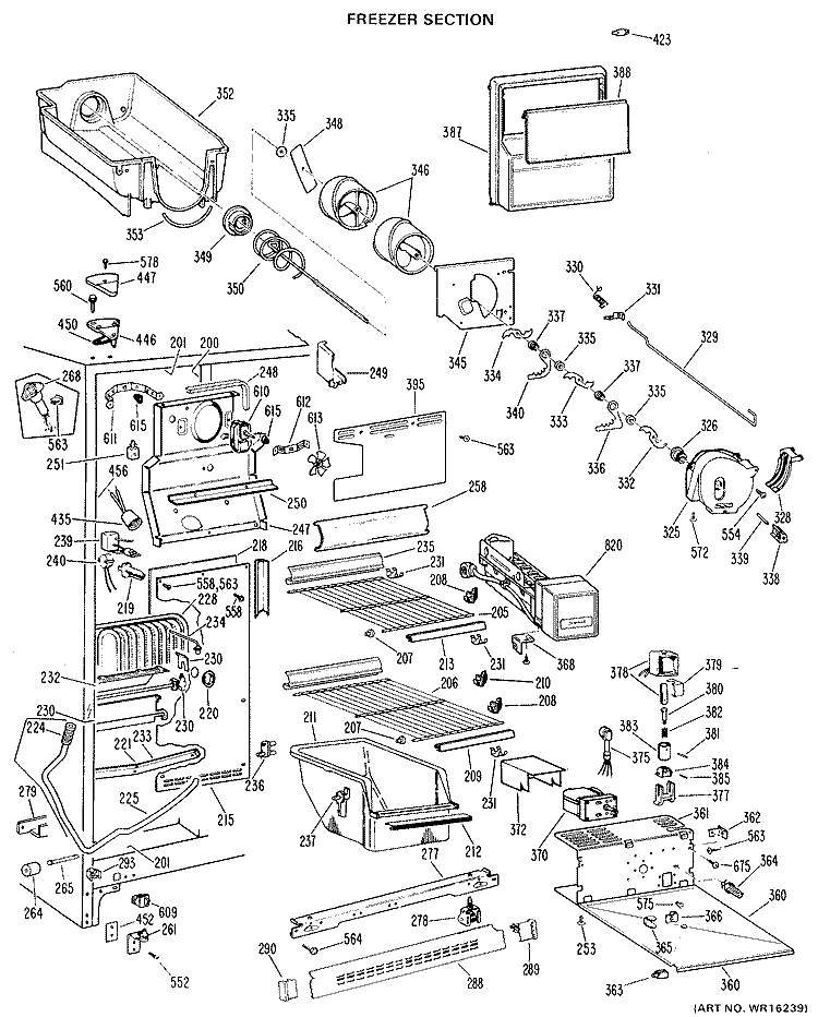 FREEZER SECTION Diagram and Parts List for TFX24FHB  General Electric Refrigerator