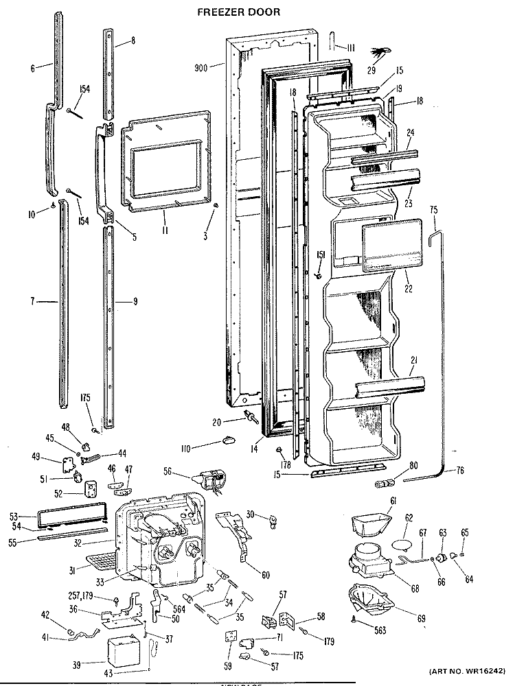 FREEZER DOOR Diagram and Parts List for TFX24RHB  General Electric Refrigerator