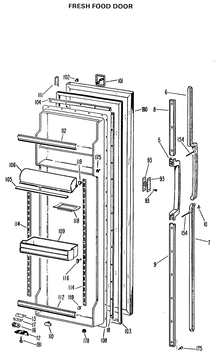 FRESH FOOD DOOR Diagram and Parts List for TFX24RHB  General Electric Refrigerator