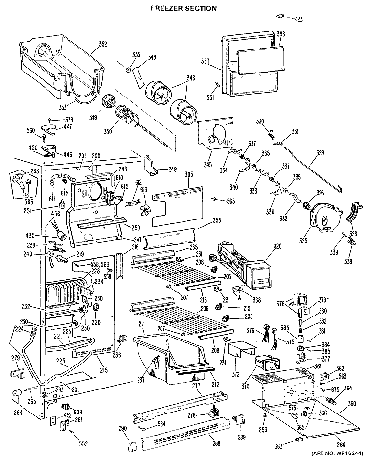 FREEZER SECTION Diagram and Parts List for TFX24RHB  General Electric Refrigerator