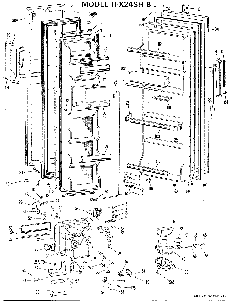 Section Diagram and Parts List for TFX24SHB  General Electric Refrigerator