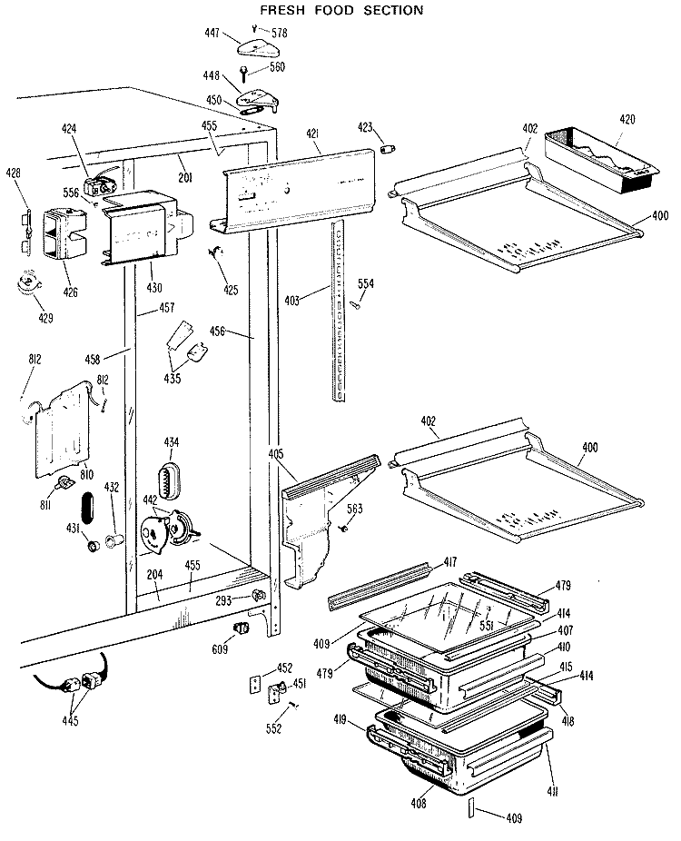 FRESH FOOD SECTION Diagram and Parts List for TFX24SHB  General Electric Refrigerator
