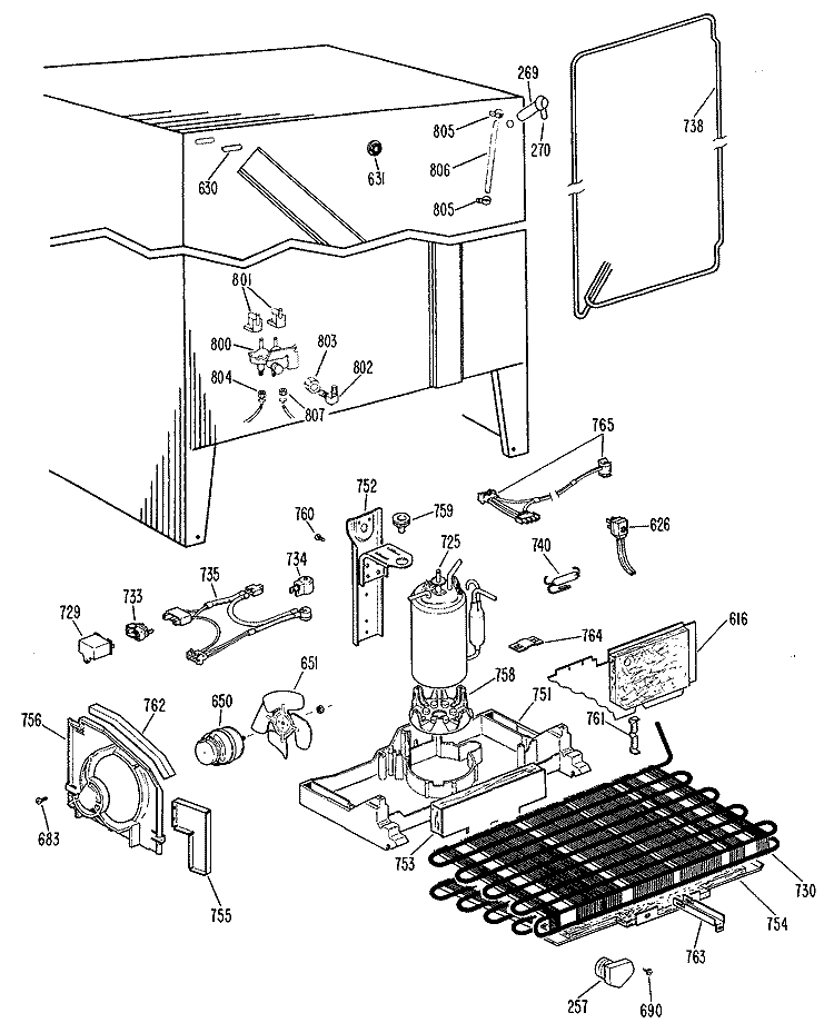 Section Diagram and Parts List for TFX24SHB  General Electric Refrigerator