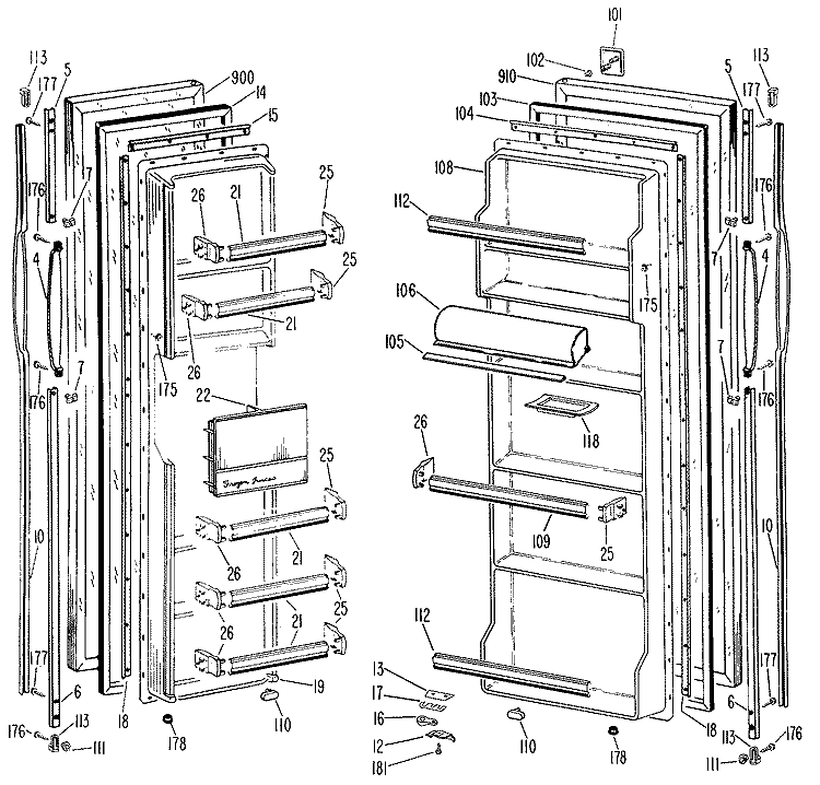 Section Diagram and Parts List for TFX24ZHB  General Electric Refrigerator