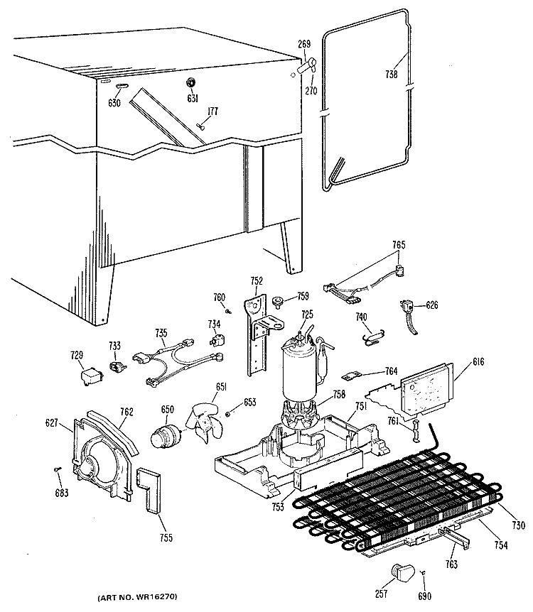 Section Diagram and Parts List for TFX24ZHB  General Electric Refrigerator