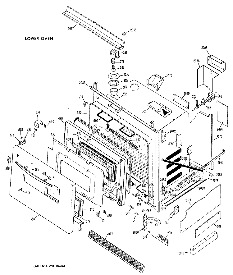 LOWER OVEN Diagram and Parts List for JKP27*J2  General Electric Wall Oven