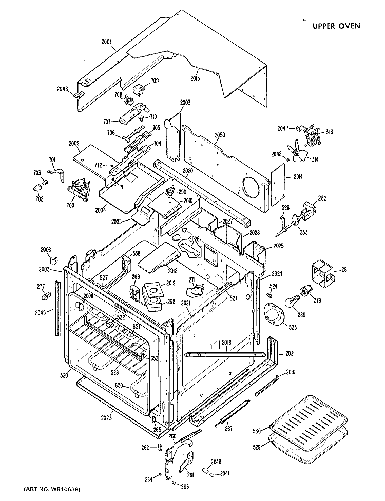 UPPER OVEN Diagram and Parts List for JKP27G*J2  General Electric Wall Oven