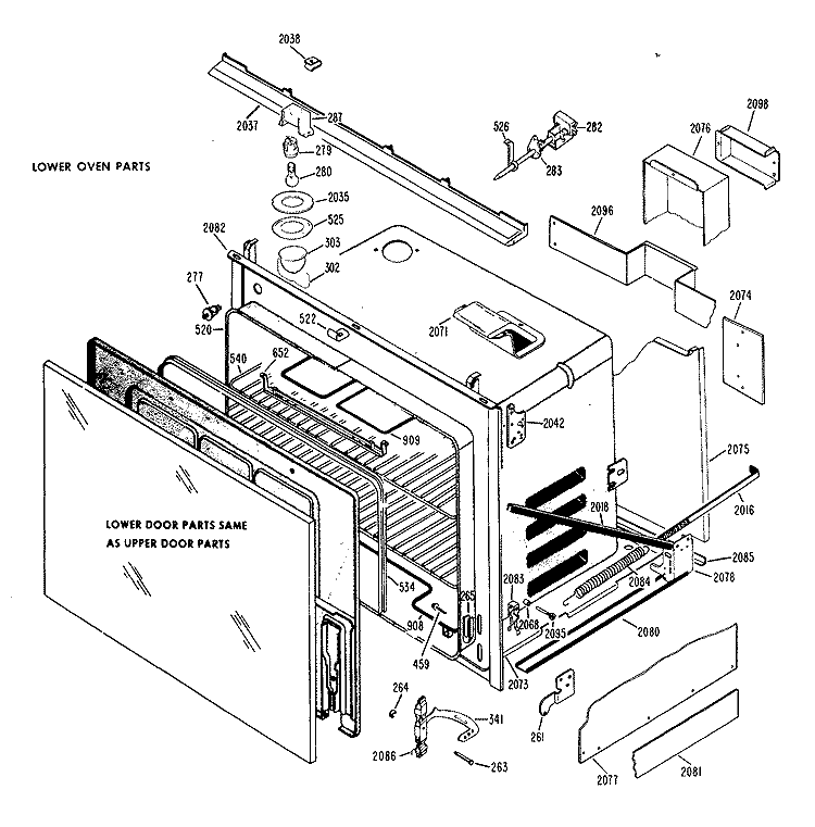 LOWER OVEN PARTS Diagram and Parts List for JKS26G*J2  General Electric Wall Oven