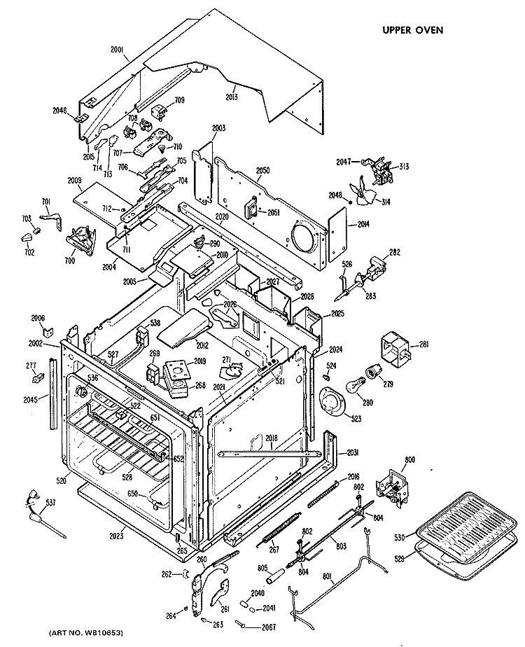 UPPER OVEN Diagram and Parts List for JKP38G*J2  General Electric Wall Oven