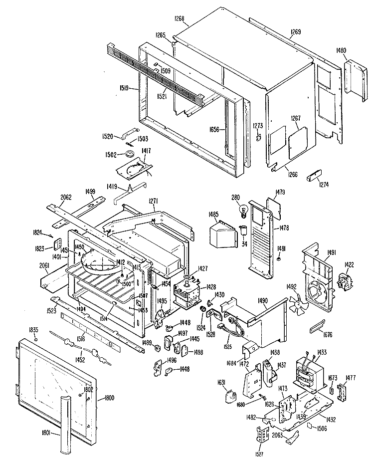 Section Diagram and Parts List for JKP77G*J2  General Electric Microwave Oven Combo