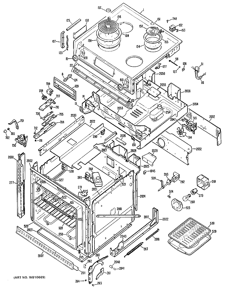 COOKTOP & CASE PARTS Diagram and Parts List for JMP26G*J2  General Electric Range