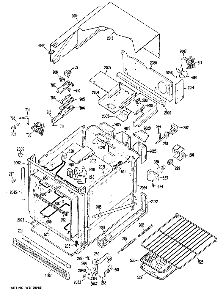 Section Diagram and Parts List for JRP03G*J2  General Electric Wall Oven