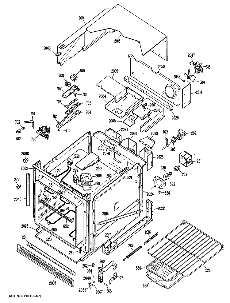 Section Diagram and Parts List for JRP03*J2  General Electric Wall Oven