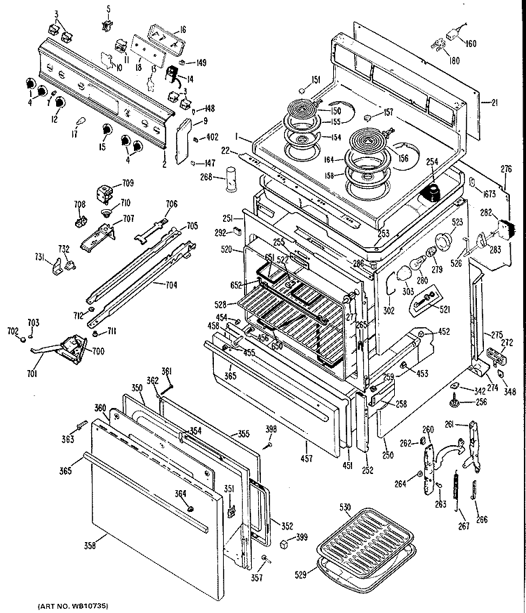 Section Diagram and Parts List for JBP23*J3  General Electric Range