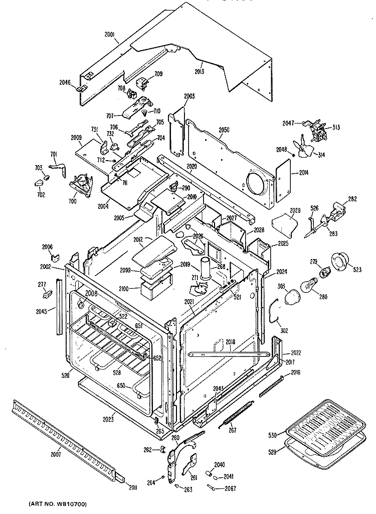 Section Diagram and Parts List for JKP07G*J3  General Electric Wall Oven