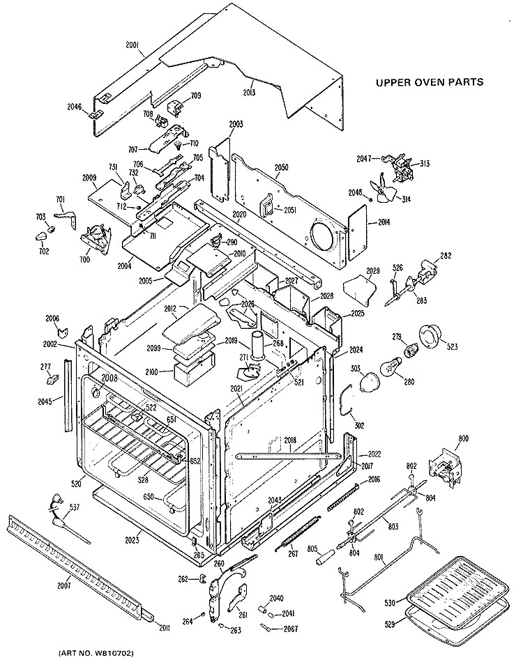 UPPER OVEN PARTS Diagram and Parts List for JKP16G*J3  General Electric Wall Oven